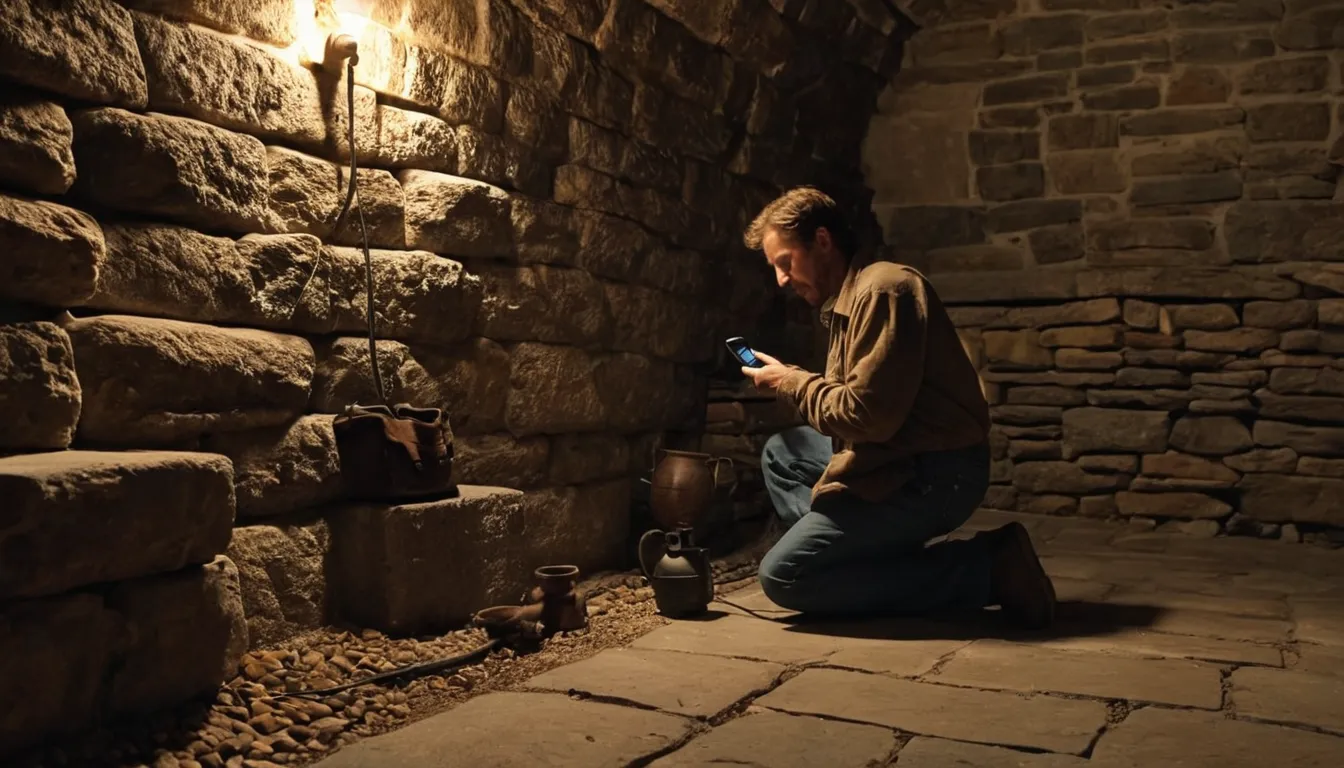 Homeowner photographing a small gap in a basement wall to share with a local provider